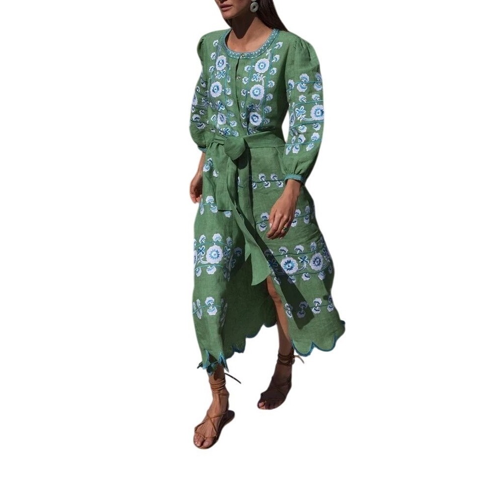 ASHA by Ashley McCormick Lucia Dress green size XS NWT linen